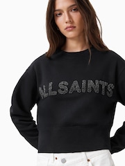 AllSaints Black Pearl Separo Sequin Cropped Sweatshirt - Image 1 of 6