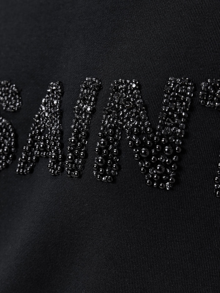 AllSaints Black Pearl Separo Sequin Cropped Sweatshirt - Image 6 of 6