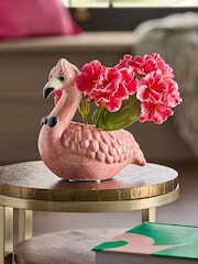 Pink Artificial Fuschia Flower in Ceramic Flamingo Pot - Image 1 of 3
