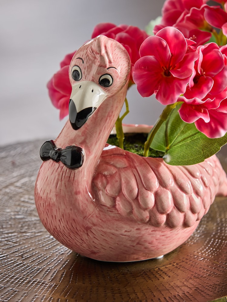 Pink Artificial Fuschia Flower in Ceramic Flamingo Pot - Image 2 of 3