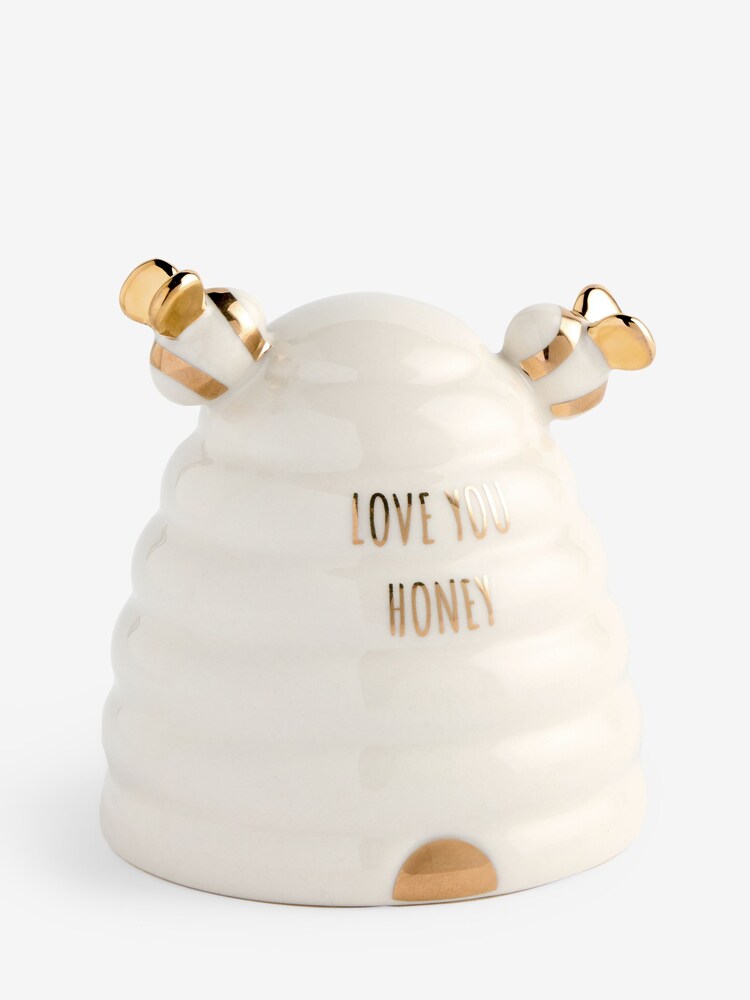 White/Gold Ceramic Beehive Slogan Ornament - Image 1 of 1
