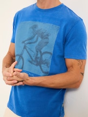 FatFace Cobalt Blue Bike Square Graphic T-Shirt - Image 4 of 7