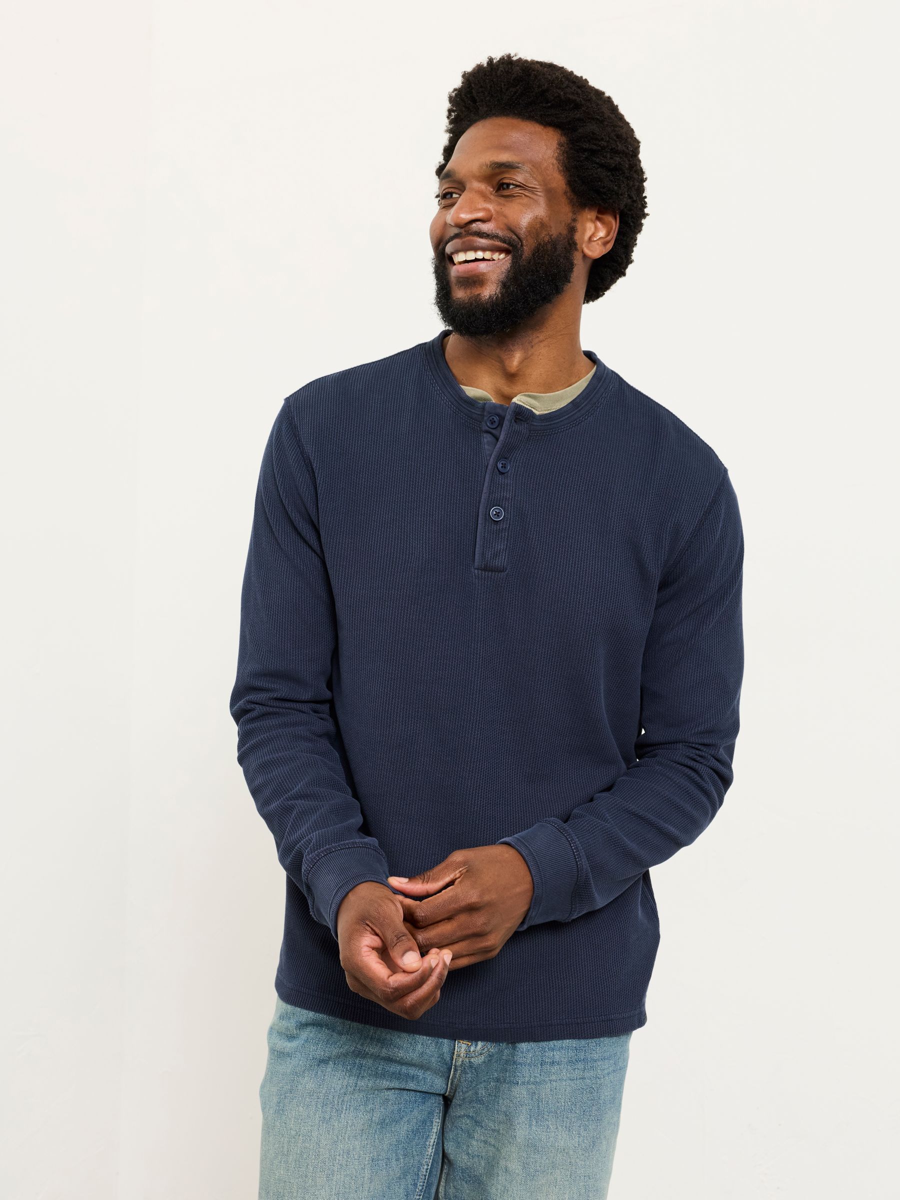 Buy FatFace Wells Navy Long Sleeve Texture Henley from the Next UK