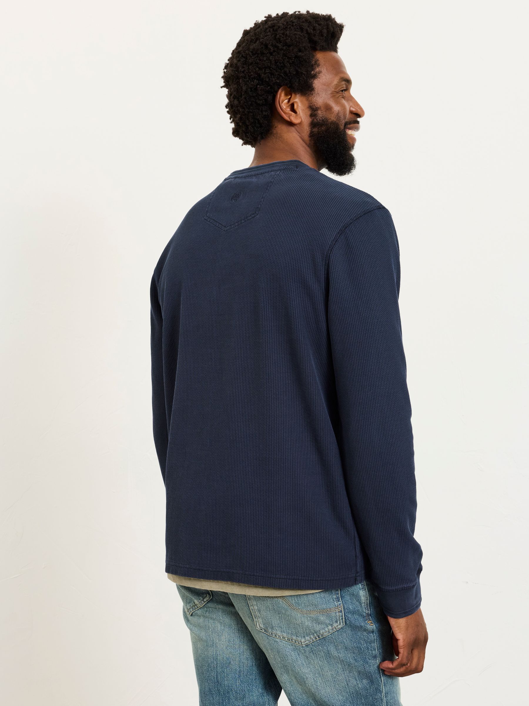 Buy FatFace Wells Navy Long Sleeve Texture Henley from the Next UK