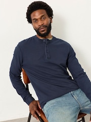 FatFace Wells Navy Long Sleeve Texture Henley - Image 3 of 6