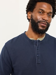 FatFace Wells Navy Long Sleeve Texture Henley - Image 4 of 6