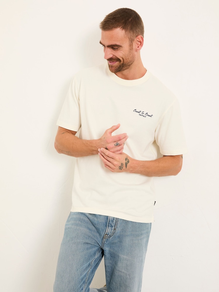 FatFace Natural Coast To Court Graphic Tshirt - Image 1 of 8 FatFace Natural Coast To Court Graphic Tshirt - Image 1 of 8