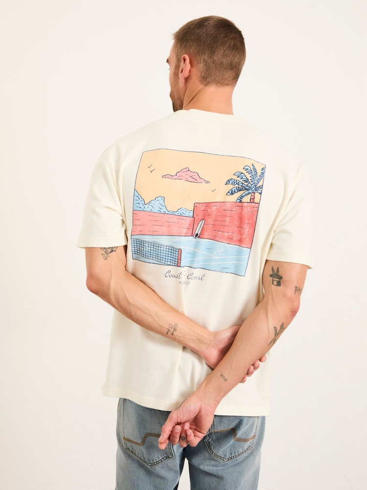 FatFace Natural Coast To Court Graphic Tshirt - Image 2 of 8 FatFace Natural Coast To Court Graphic Tshirt - Image 2 of 8