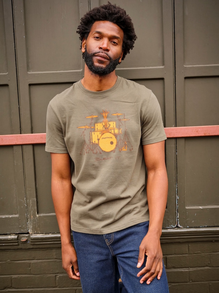 FatFace Khaki Green Bleat It Graphic T-Shirt - Image 1 of 8