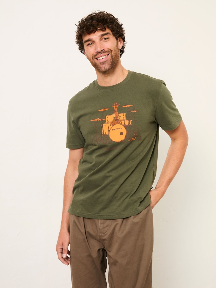 FatFace Khaki Green Bleat It Graphic T-Shirt - Image 2 of 8