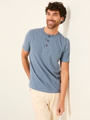 FatFace Henley Blue Denim Woodside Slub Tshirt - Image 1 of 6