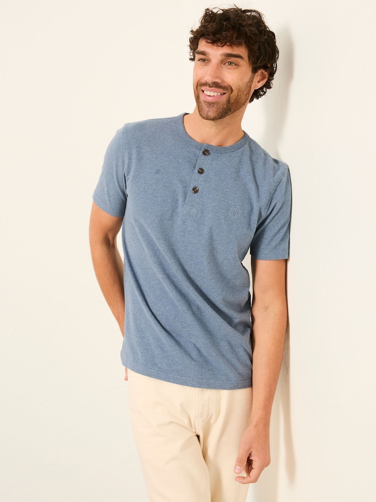 FatFace Henley Blue Denim Woodside Slub Tshirt - Image 1 of 6
