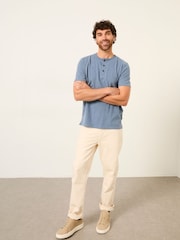 FatFace Henley Blue Denim Woodside Slub Tshirt - Image 3 of 6