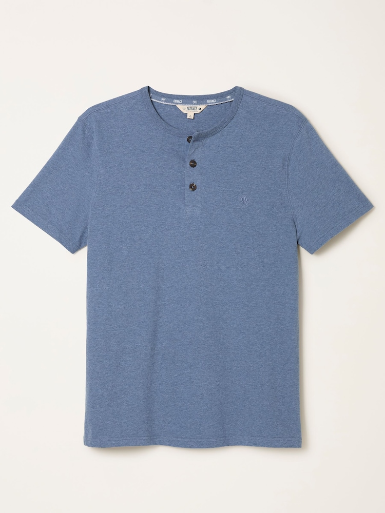 FatFace Henley Blue Denim Woodside Slub Tshirt - Image 6 of 6