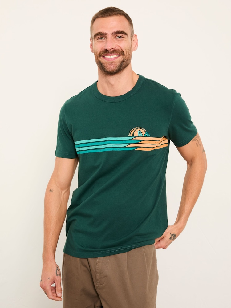FatFace Jade Green Sunseeker Chest Stripe Tshirt - Image 1 of 5 FatFace Jade Green Sunseeker Chest Stripe Tshirt - Image 1 of 5