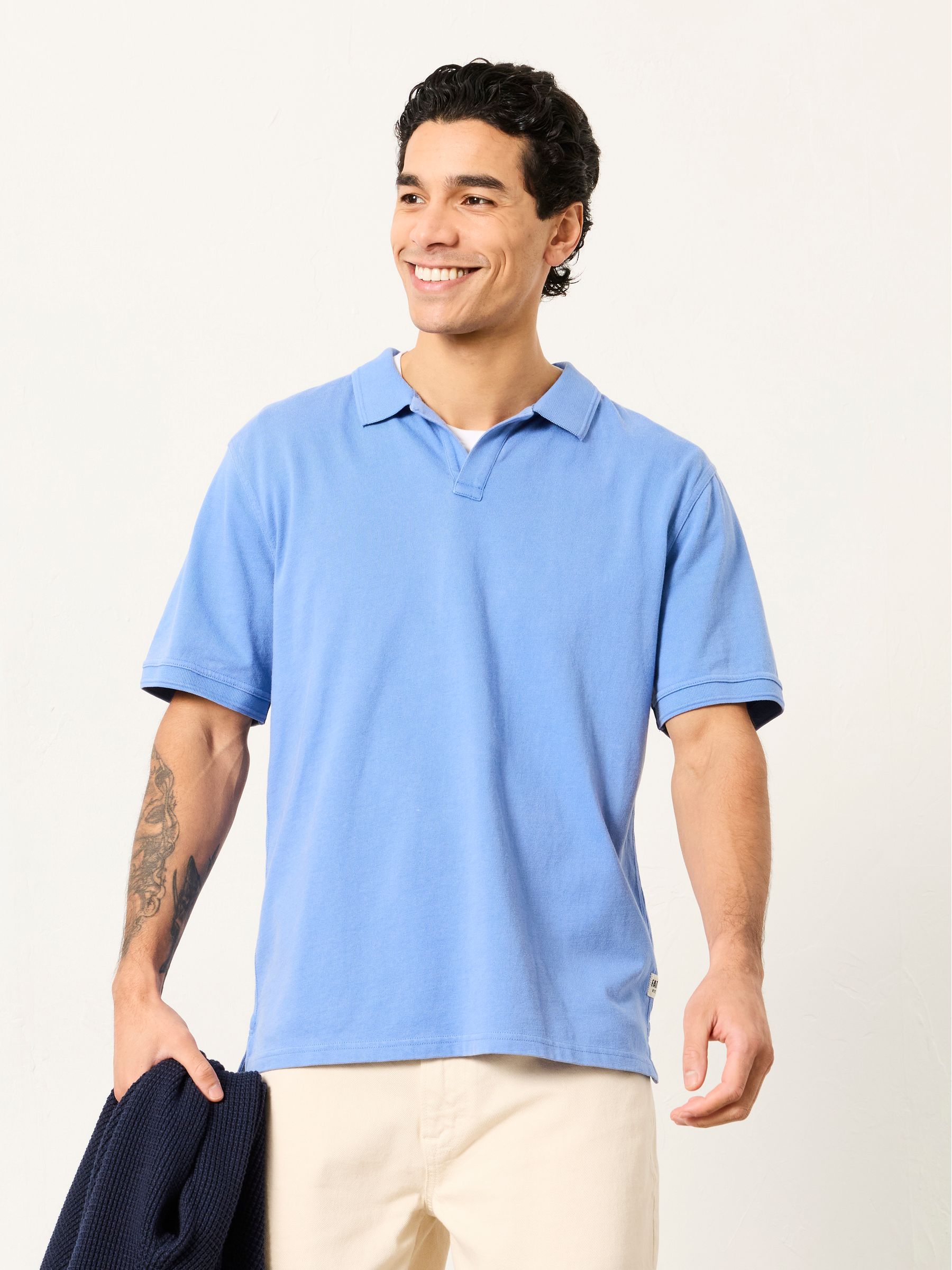 Fat Face Men's Polo Shirt M Tall Chambray Blue Cotton