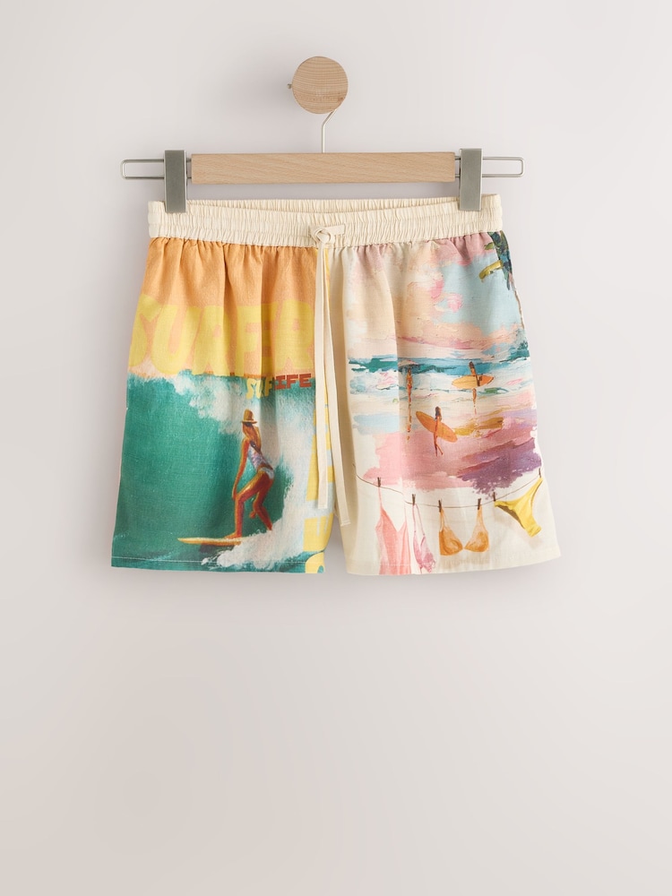 Surfer Scenic Print Elasticated Waist Shorts - Image 1 of 3 Surfer Scenic Print Elasticated Waist Shorts - Image 1 of 3
