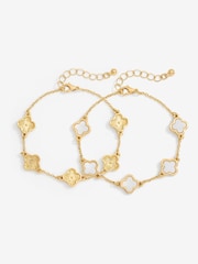 Gold - Mood Tone Mother Of Pearl Clover Station Bracelets 2 Pack - Bild 1 von 3