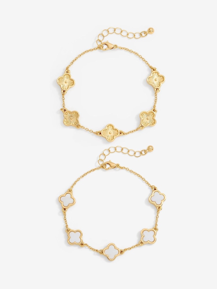 Gold - Mood Tone Mother Of Pearl Clover Station Bracelets 2 Pack - Bild 2 von 3