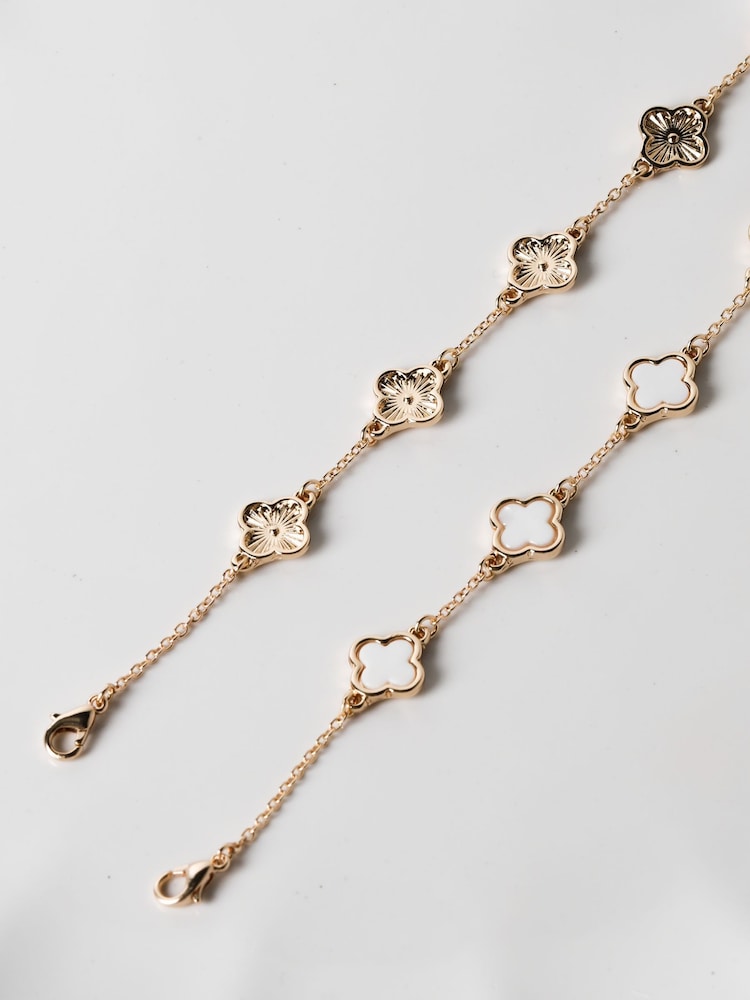 Mood Gold Tone Mother Of Pearl Clover Station Bracelets 2 Pack - Image 3 of 3 Mood Gold Tone Mother Of Pearl Clover Station Bracelets 2 Pack - Image 3 of 3