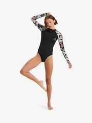 Roxy Cream Floral Print Basic Mix Long Sleeve Logo Swimsuit - Image 3 of 6