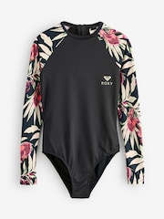 Roxy Cream Floral Print Basic Mix Long Sleeve Logo Swimsuit - Image 6 of 6