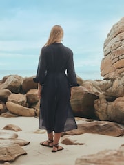 Navy Midi Length Shirt Dress With Ramie - Image 4 of 8