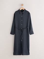 Navy Midi Length Shirt Dress With Ramie - Image 6 of 8