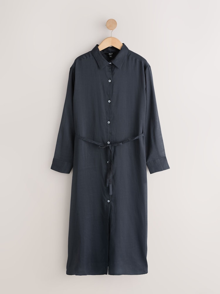 ramie shirt dress Womens Next Navy Midi Length Shirt Dress With Ramie 4