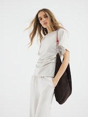 River Island Cream Clean Ruched Short Sleeve T-Shirt - Image 1 of 4
