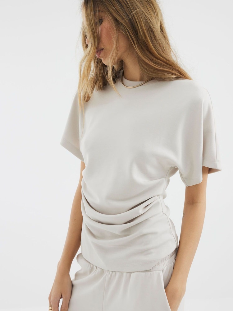 River Island Cream Clean Ruched Short Sleeve T-Shirt - Image 2 of 4
