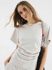 River Island Cream Clean Ruched Short Sleeve T-Shirt - Image 3 of 4