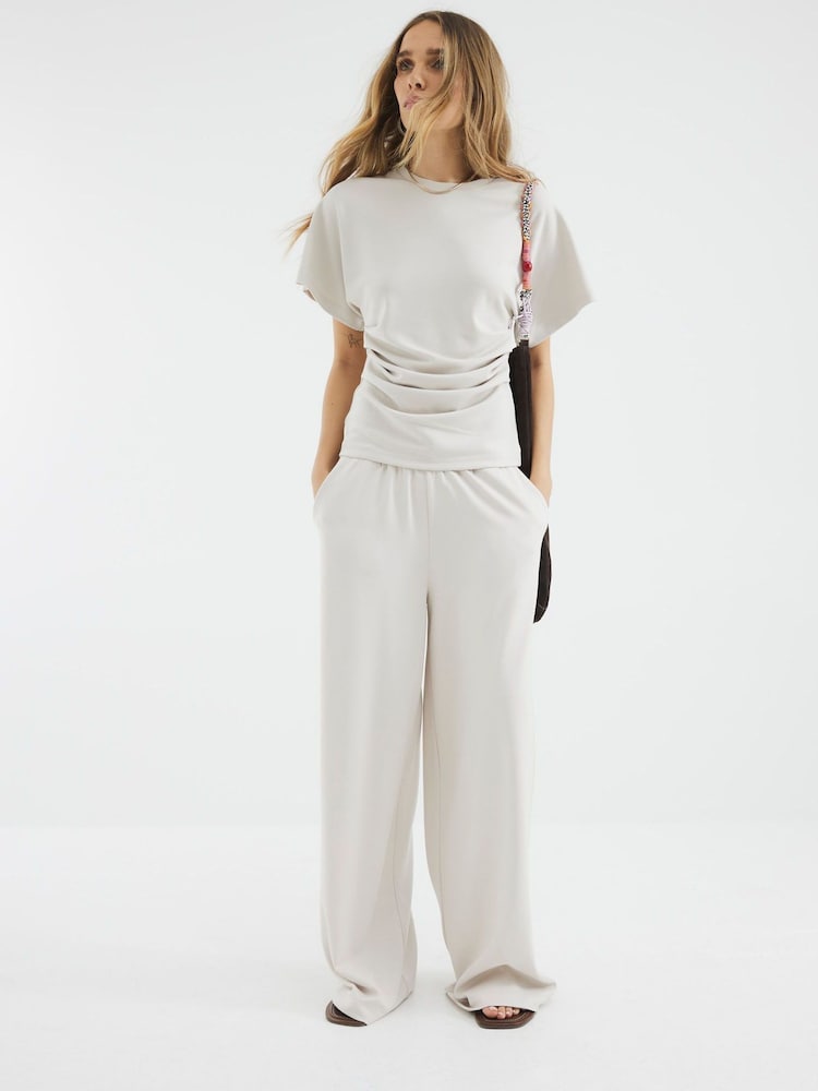 River Island Cream Clean Ruched Short Sleeve T-Shirt - Image 4 of 4