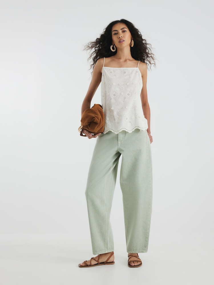River Island Green Loose Fit Elasticated Barrel Jeans - Image 1 of 4