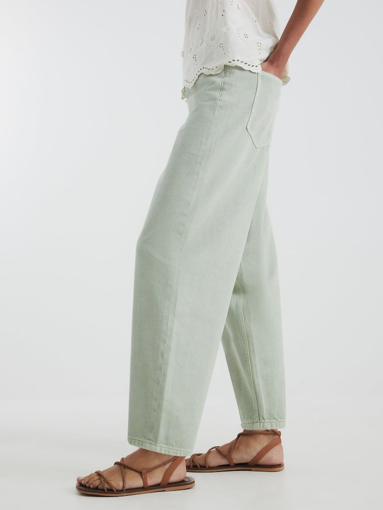 River Island Green Loose Fit Elasticated Barrel Jeans - Image 2 of 4 River Island Green Loose Fit Elasticated Barrel Jeans - Image 2 of 4