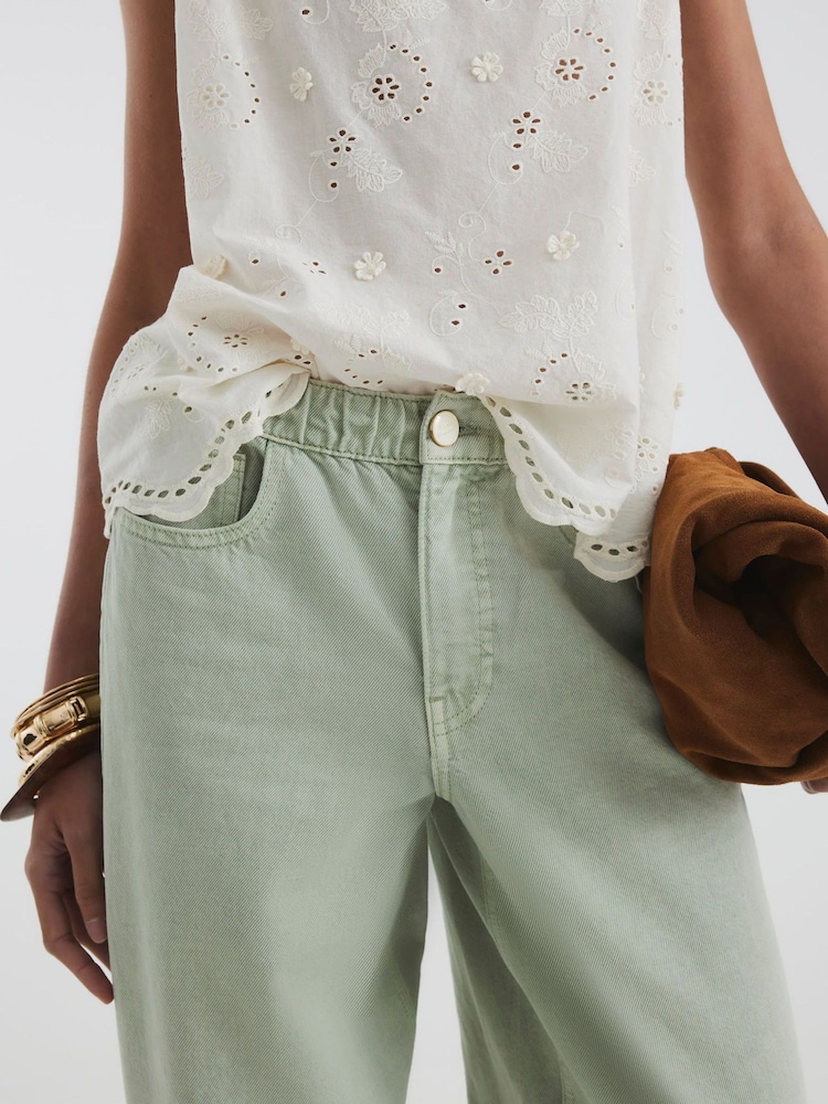 River Island Green Loose Fit Elasticated Barrel Jeans - Image 4 of 4 River Island Green Loose Fit Elasticated Barrel Jeans - Image 4 of 4