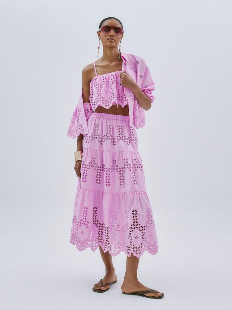 River Island Pink Broderie Cutwork Maxi Skirt - Image 1 of 4