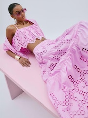 River Island Pink Broderie Cutwork Maxi Skirt - Image 3 of 4