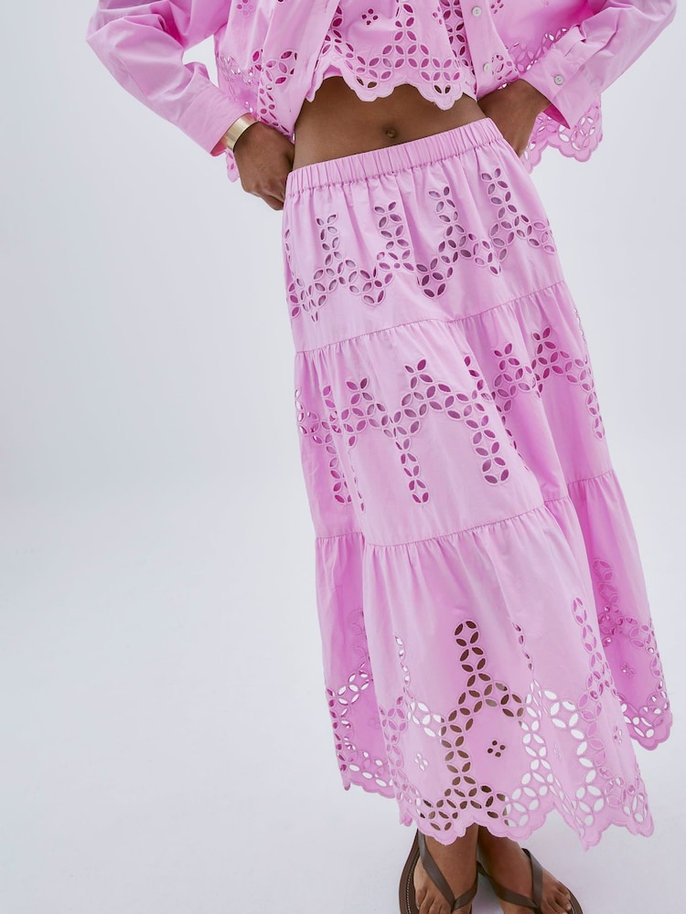 River Island Pink Broderie Cutwork Maxi Skirt - Image 4 of 4 River Island Pink Broderie Cutwork Maxi Skirt - Image 4 of 4