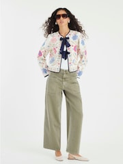 River Island Cream Floral Print Tie Front Jacket - Image 1 of 4