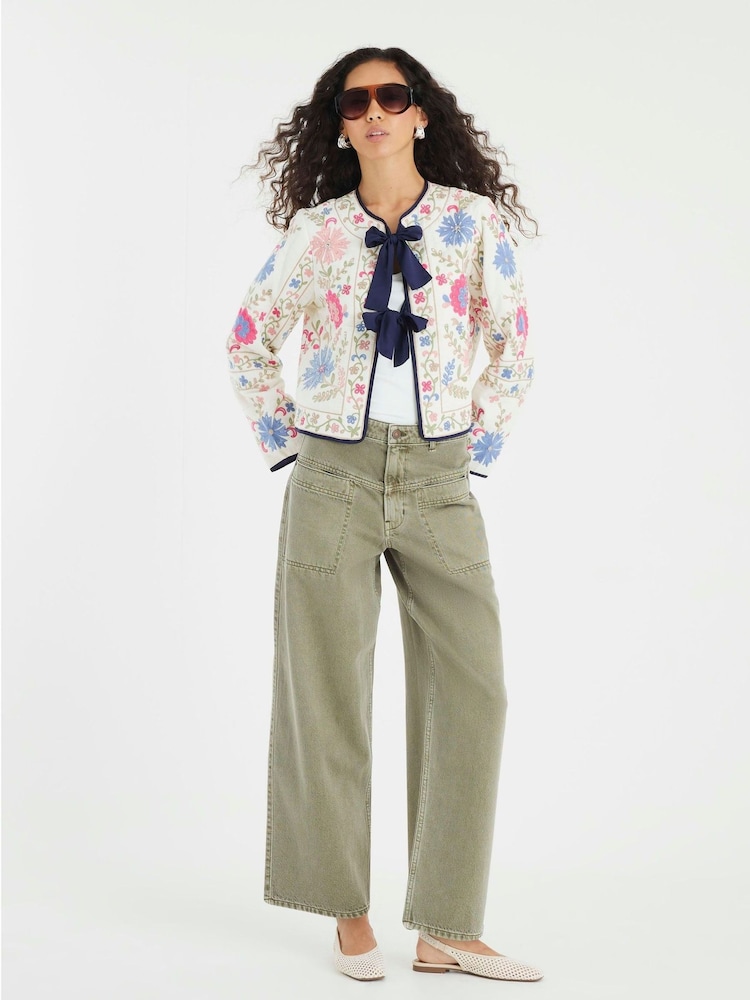 River Island Cream Floral Print Tie Front Jacket - Image 1 of 4