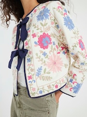 River Island Cream Floral Print Tie Front Jacket - Image 4 of 4