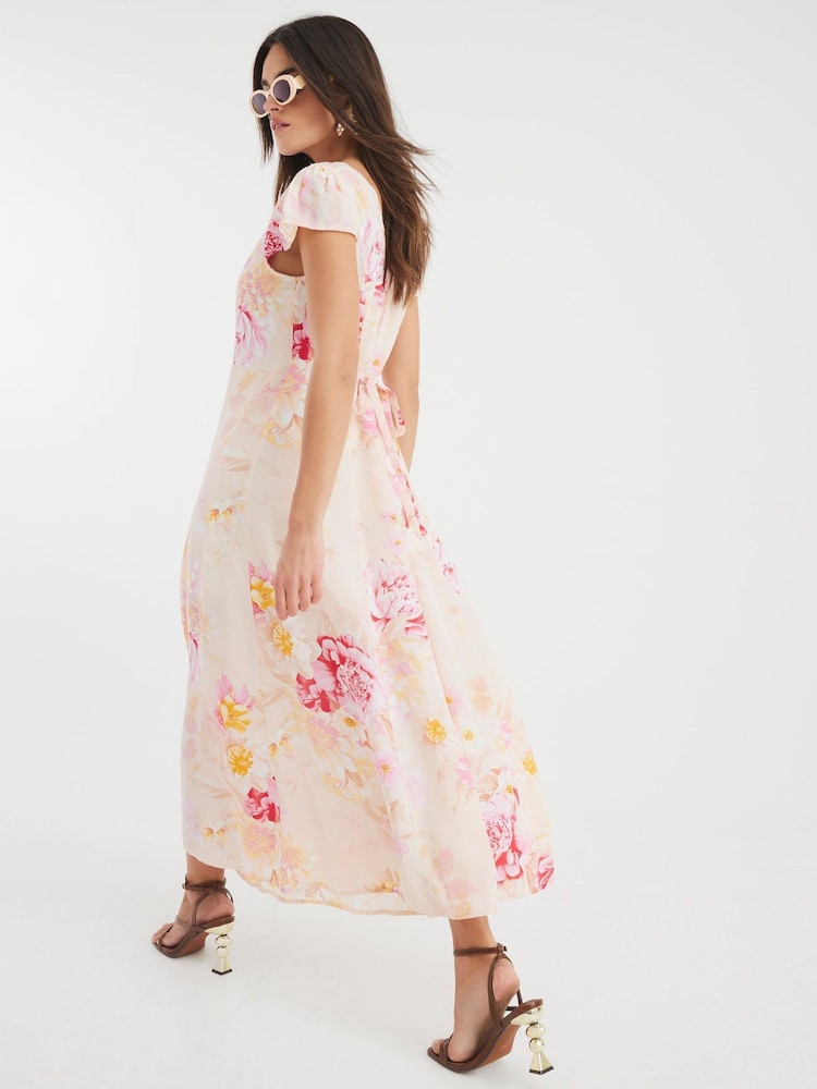 River Island Pink Angel Sleeve Floral Print Midi Dress - Image 2 of 4