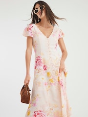 River Island Pink Angel Sleeve Floral Print Midi Dress - Image 3 of 4