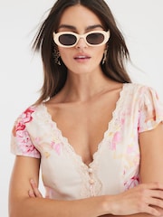 River Island Pink Angel Sleeve Floral Print Midi Dress - Image 4 of 4