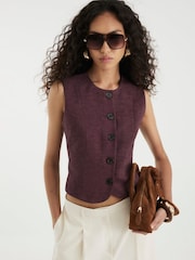 River Island Purple Purple High Neck Fitted Waistcoat - Image 1 of 4
