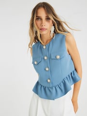 River Island Blue Frill Tailored Waistcoats - Image 1 of 4