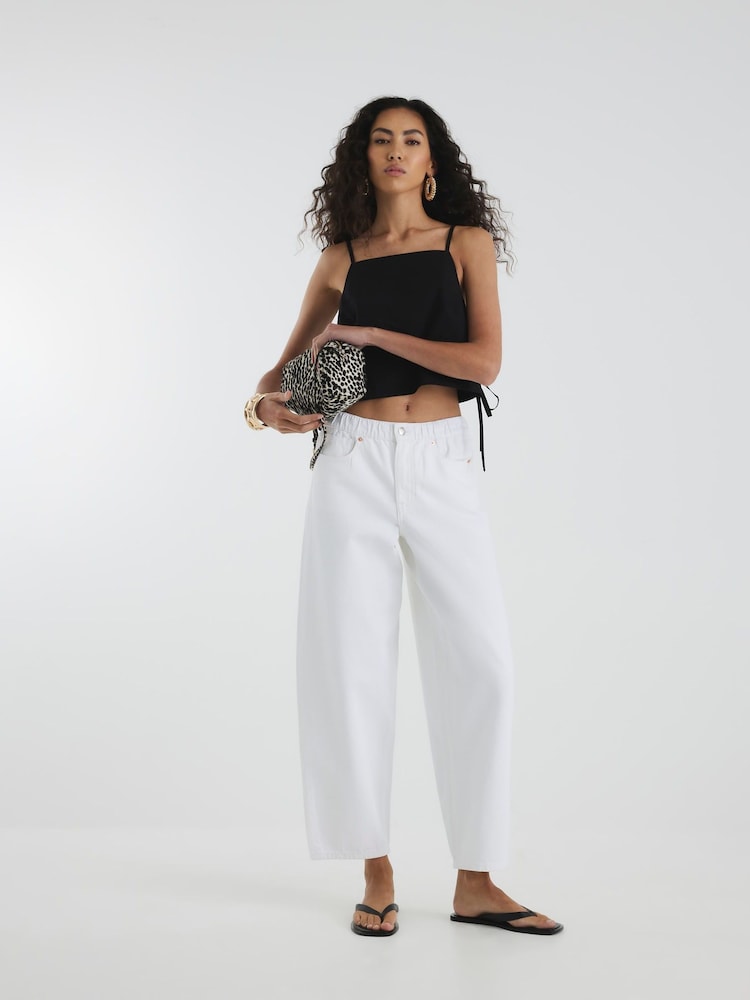 River Island White Loose Fit Elasticated Barrel Jeans - Image 1 of 4