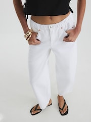 River Island White Loose Fit Elasticated Barrel Jeans - Image 2 of 4