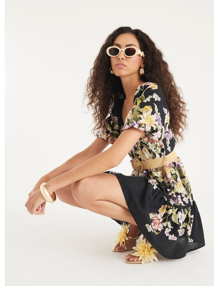 River Island Black Floral Printed Mini Dress - Image 2 of 4